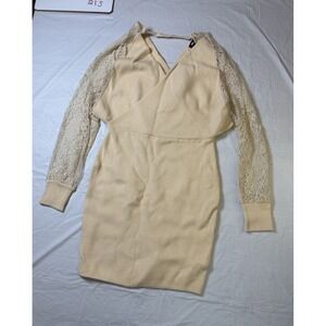 Womens Blue B cream long sleeve sweater dress w/lace sleeves, size Large‎